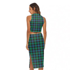 Stewart Old Ancient Tartan Crest Tank Top & Split High Skirt Set