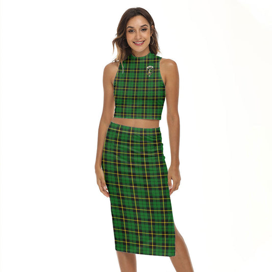 Wallace Hunting Green Tartan Crest Tank Top & Split High Skirt Set