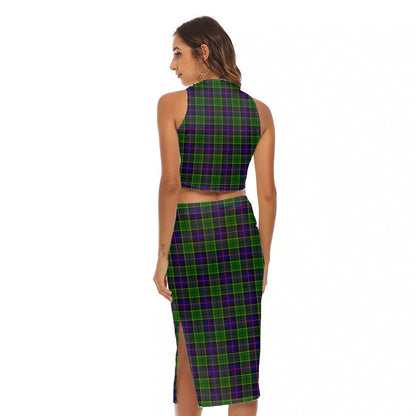 Forsyth Modern Tartan Crest Tank Top & Split High Skirt Set