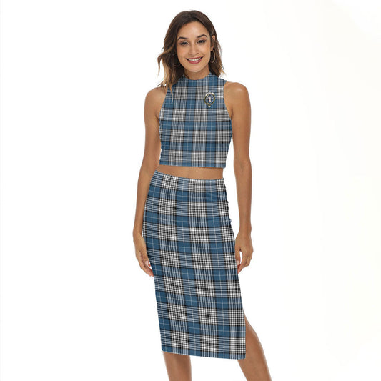 Napier Modern Tartan Crest Tank Top & Split High Skirt Set