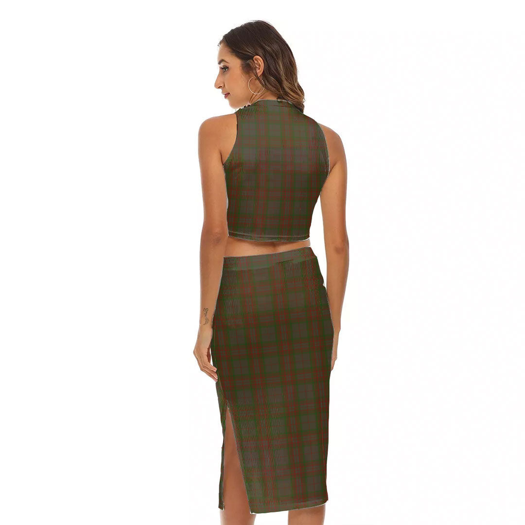 Gray Tartan Crest Tank Top & Split High Skirt Set