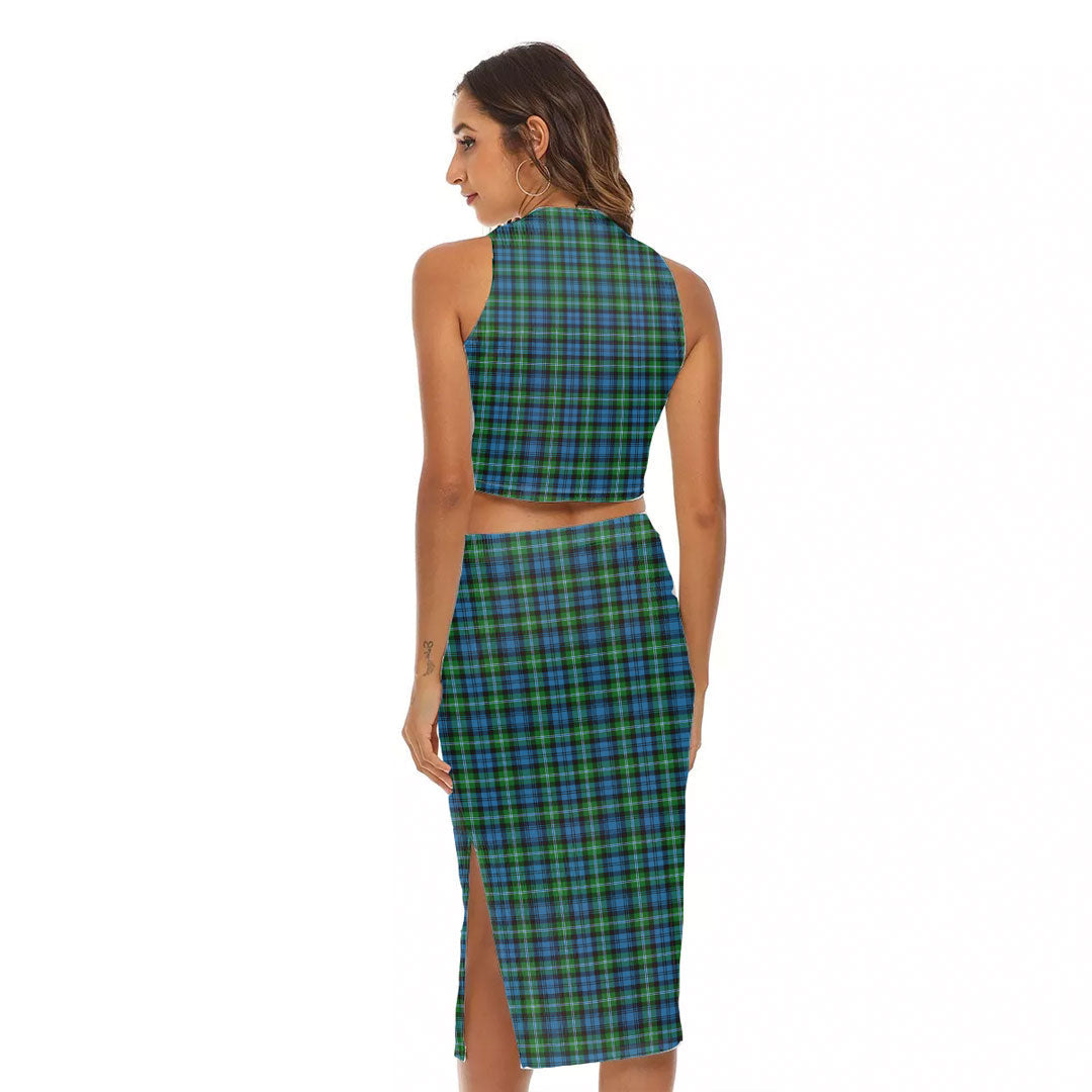 Lyon Tartan Plaid Tartan Crest Tank Top & Split High Skirt Set