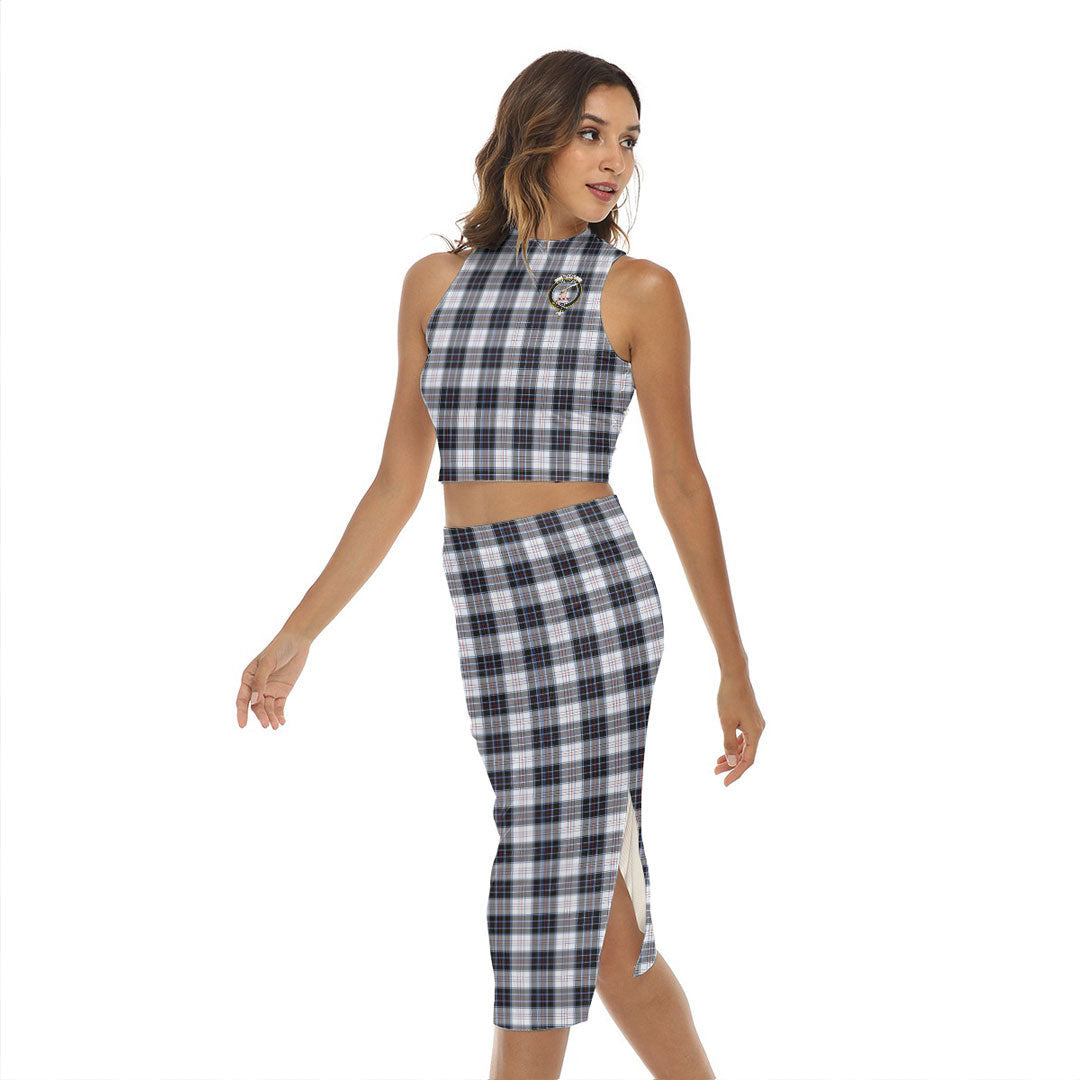 MacRae Dress Modern Tartan Crest Tank Top & Split High Skirt Set