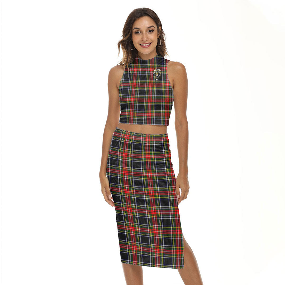 Stewart Black Tartan Crest Tank Top & Split High Skirt Set