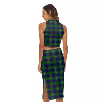 Oliphant Modern Tartan Crest Tank Top & Split High Skirt Set