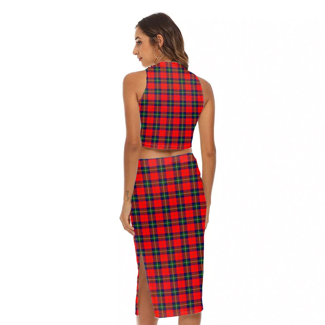 Ruthven Modern Tartan Crest Tank Top & Split High Skirt Set