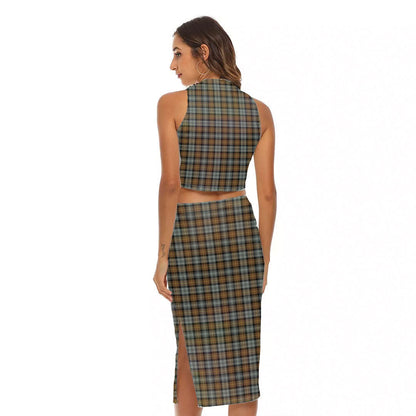 Gordon Weathered Tartan Crest Tank Top & Split High Skirt Set