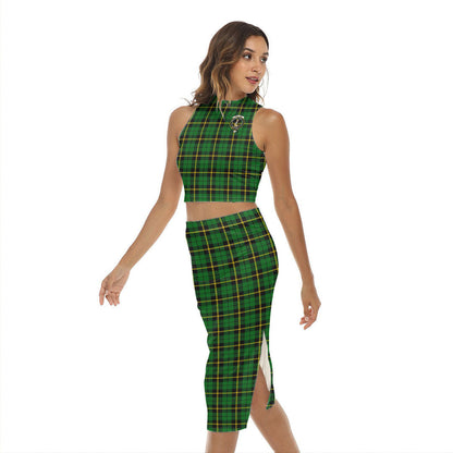 Wallace Hunting Green Tartan Crest Tank Top & Split High Skirt Set