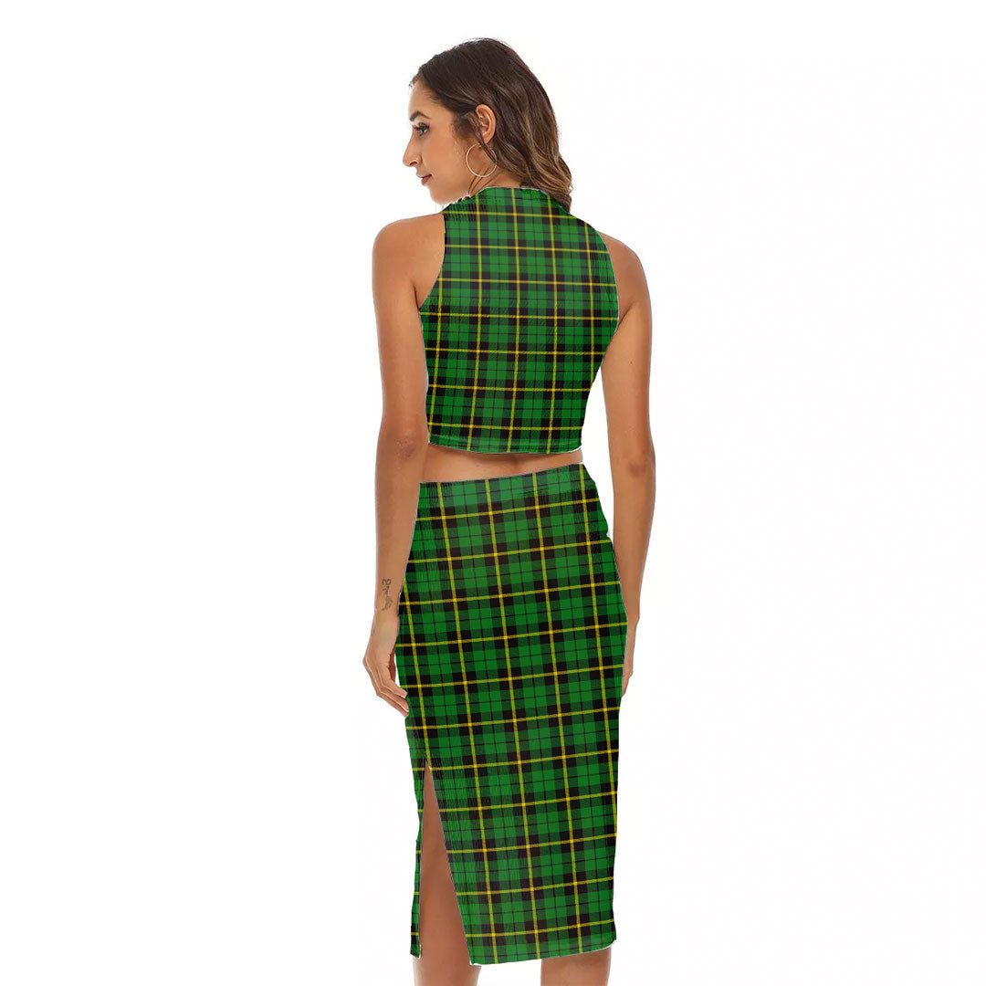 Wallace Hunting Green Tartan Crest Tank Top & Split High Skirt Set