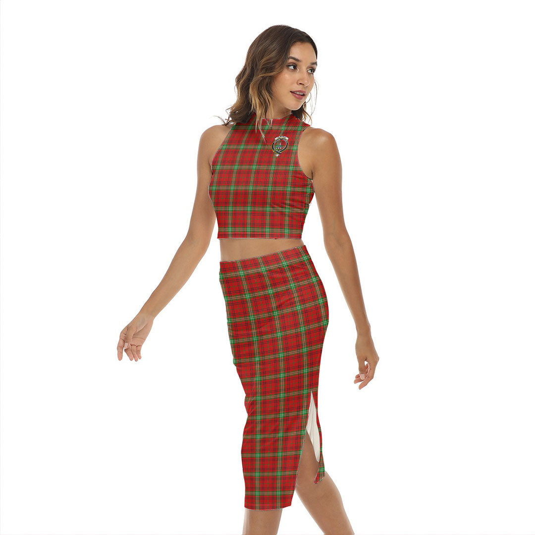 Morrison Red Modern Tartan Crest Tank Top & Split High Skirt Set