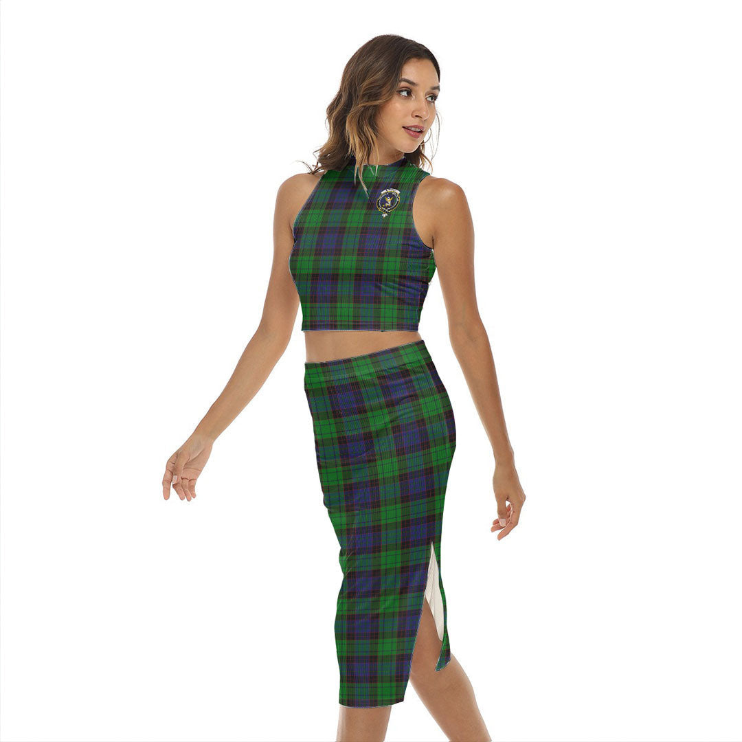 Stewart Old Modern Tartan Crest Tank Top & Split High Skirt Set