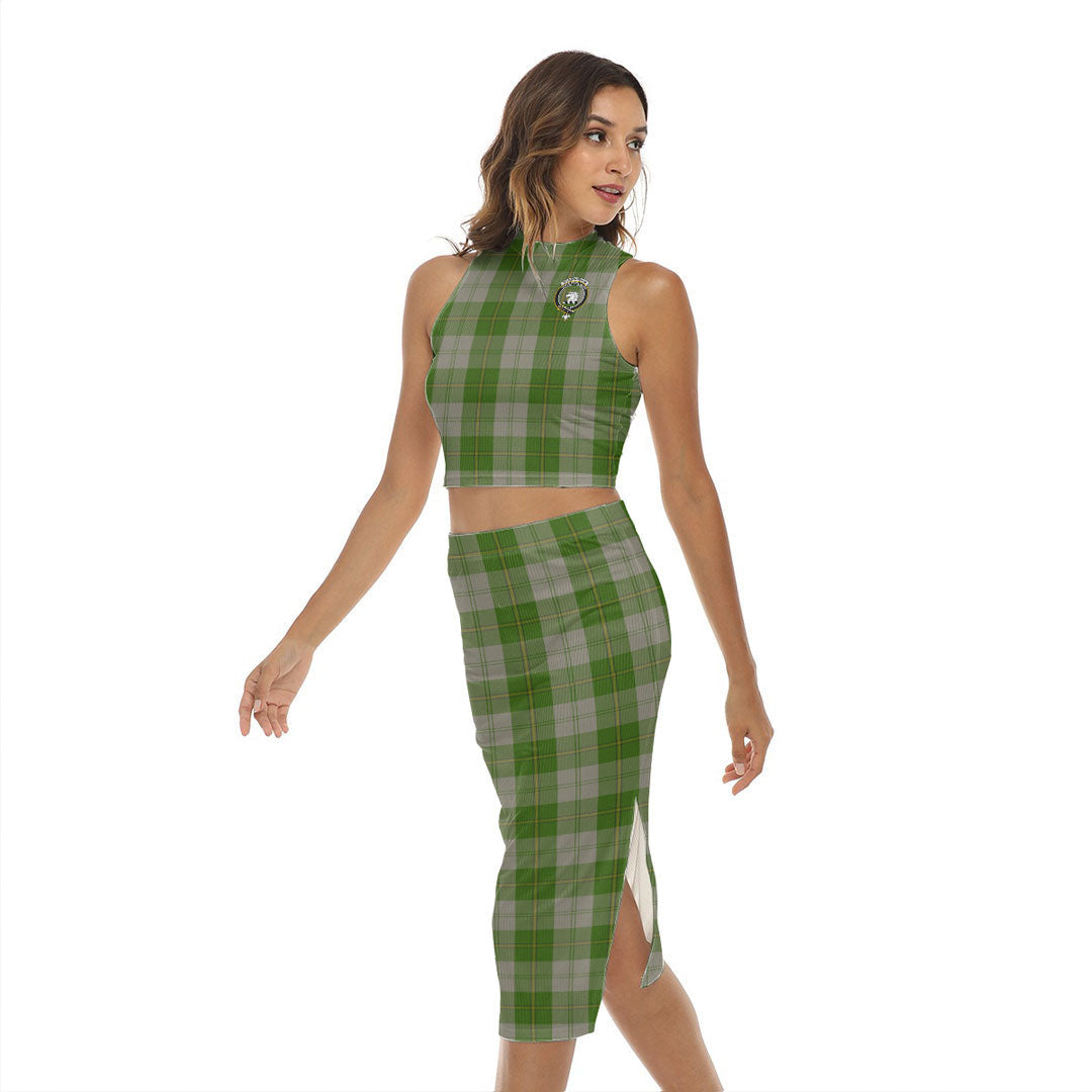 Cunningham Dress Green Dancers Tartan Crest Tank Top & Split High Skirt Set