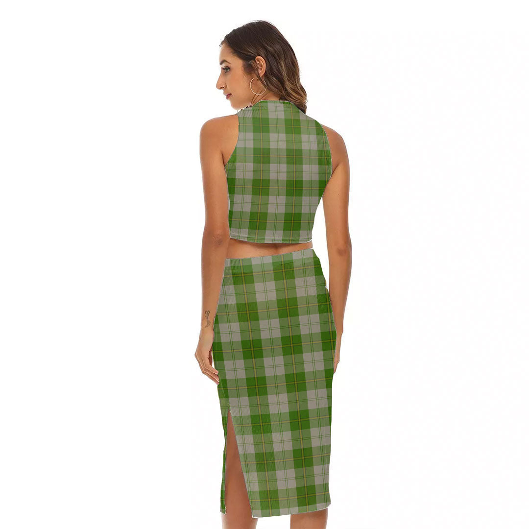 Cunningham Dress Green Dancers Tartan Crest Tank Top & Split High Skirt Set