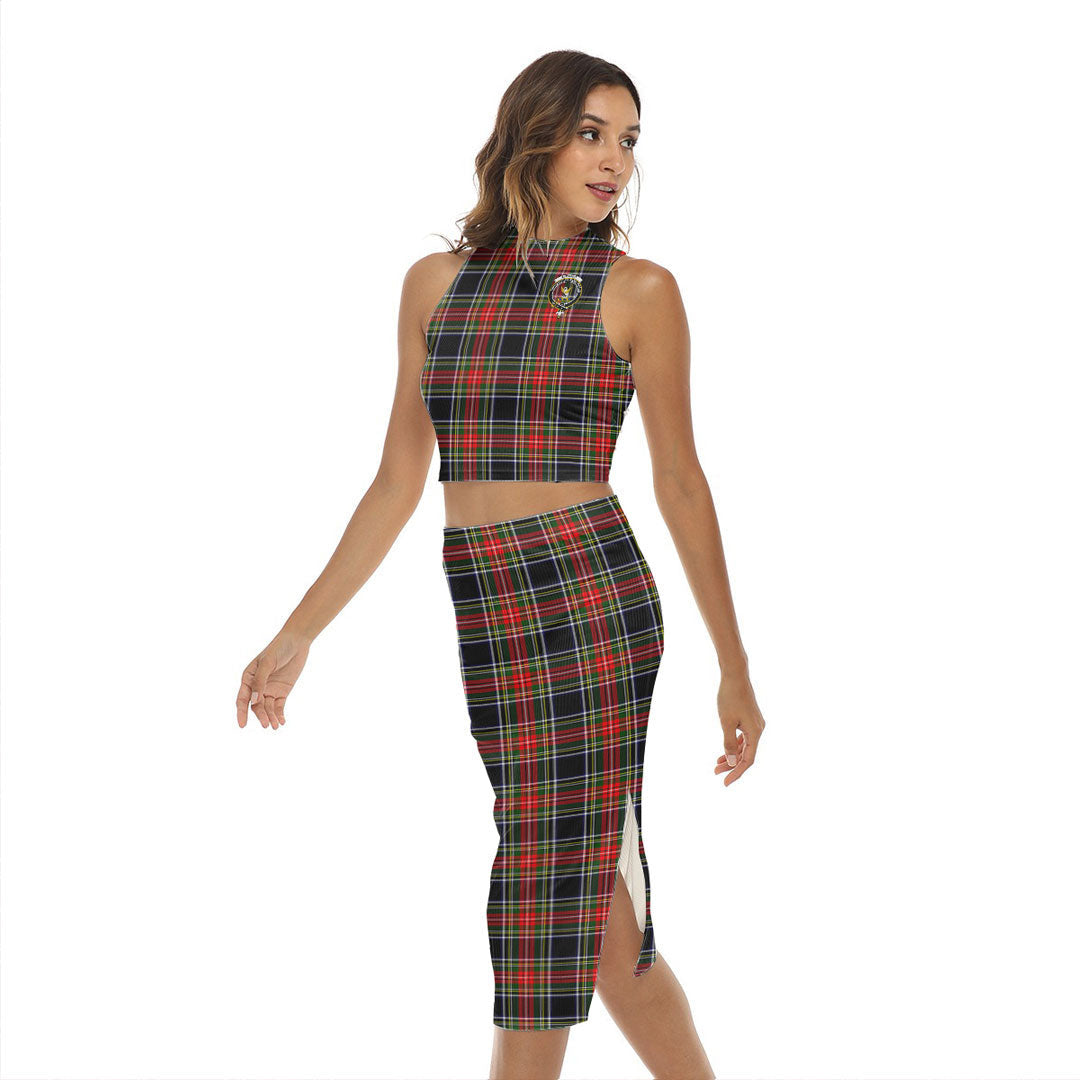 Stewart Black Tartan Crest Tank Top & Split High Skirt Set