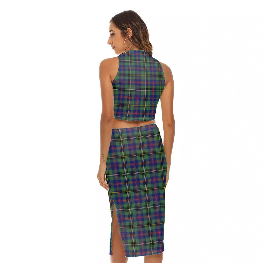 Wood Modern Tartan Crest Tank Top & Split High Skirt Set