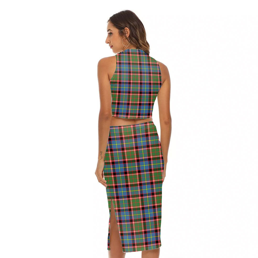 Stirling Bannockburn District Tartan Crest Tank Top & Split High Skirt Set