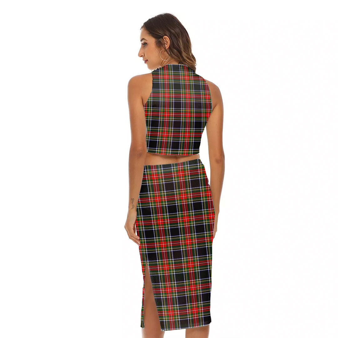 Stewart Black Tartan Crest Tank Top & Split High Skirt Set