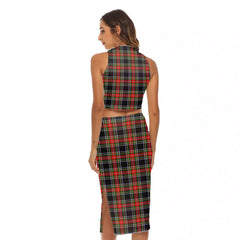 Stewart Black Tartan Crest Tank Top & Split High Skirt Set