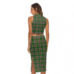 Gray Hunting Tartan Crest Tank Top & Split High Skirt Set