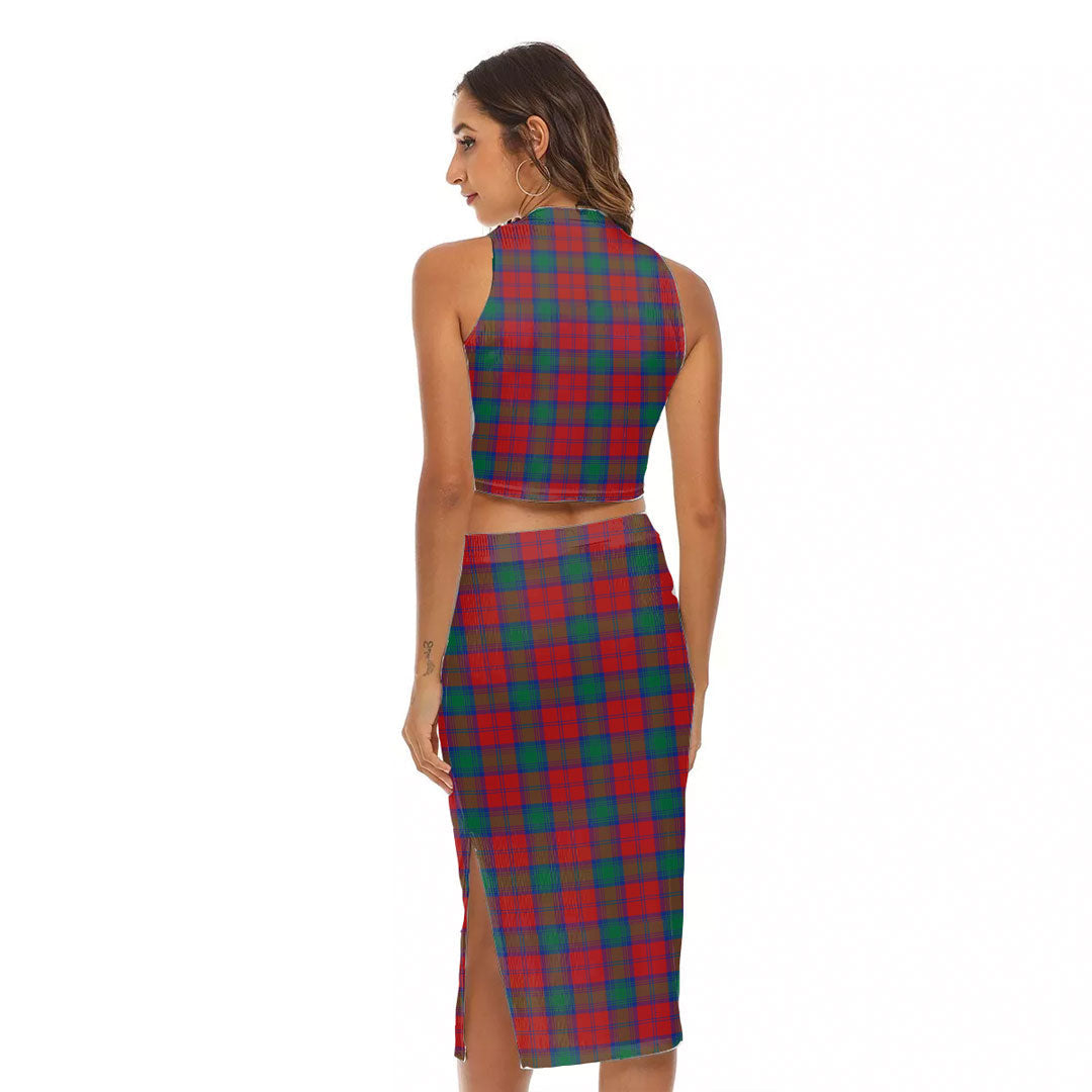 Lindsay Modern Tartan Crest Tank Top & Split High Skirt Set