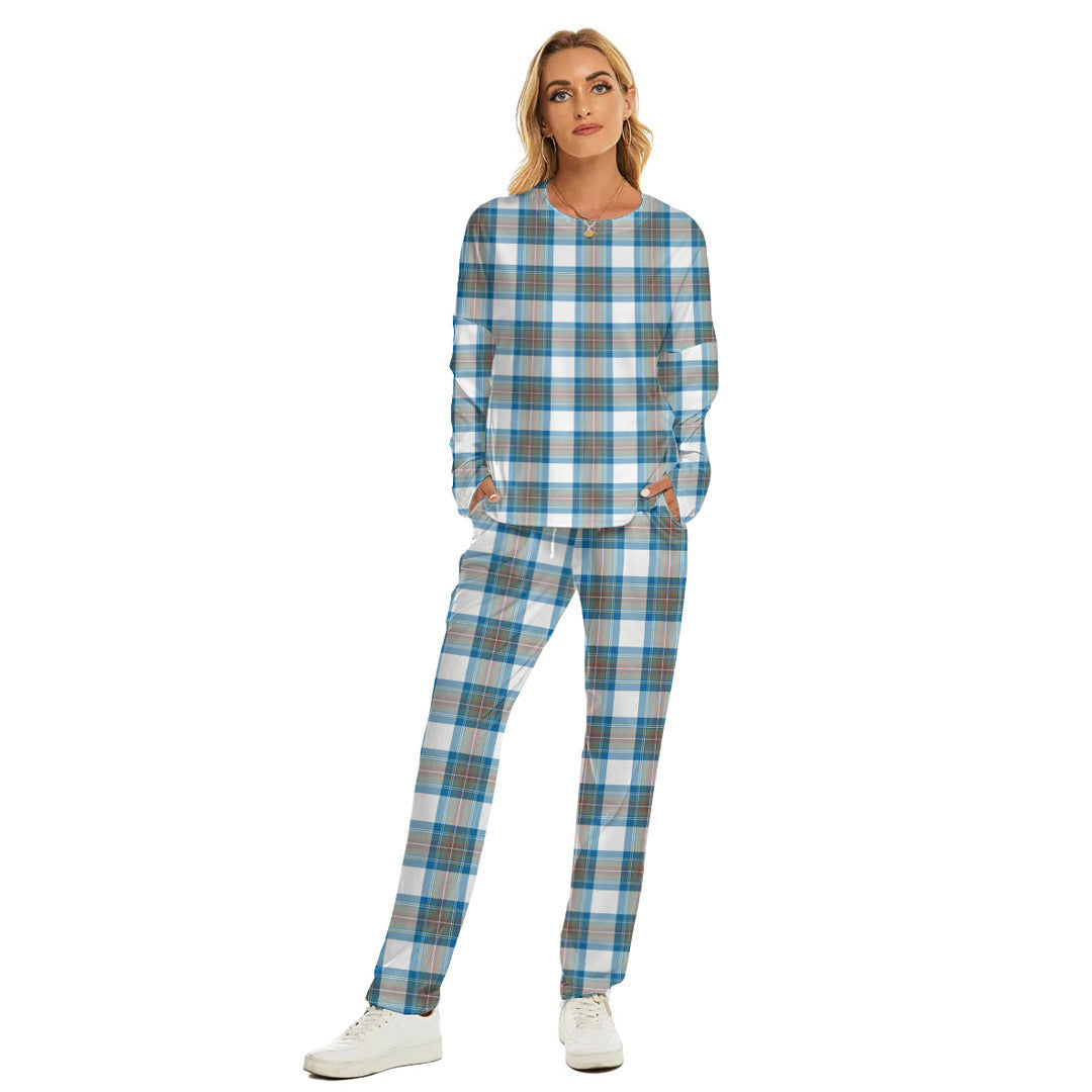 Stewart Muted Blue Tartan Plaid Women's Pajama Suit