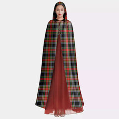 Stewart Black Tartan Plaid Hooded Cloak