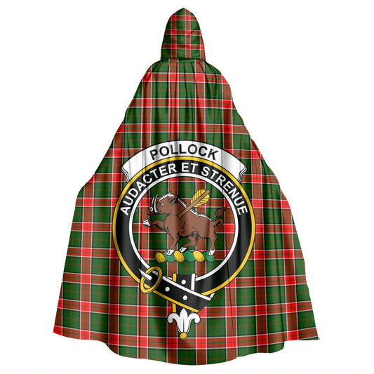 Pollock Modern Tartan Crest Hooded Cloak