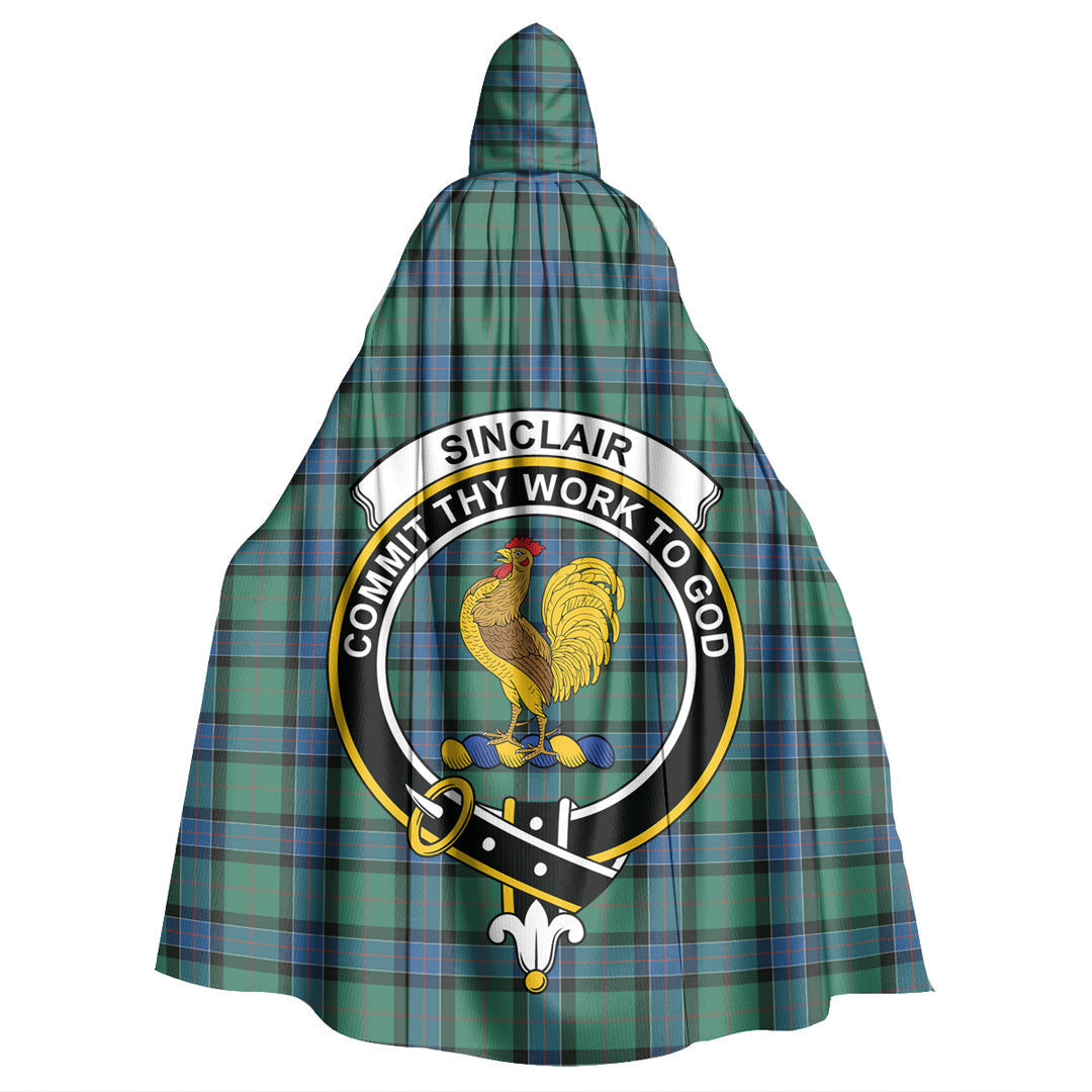 Sinclair Hunting Ancient Tartan Crest Hooded Cloak