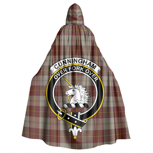 Cunningham Burgundy Dancers Tartan Crest Hooded Cloak