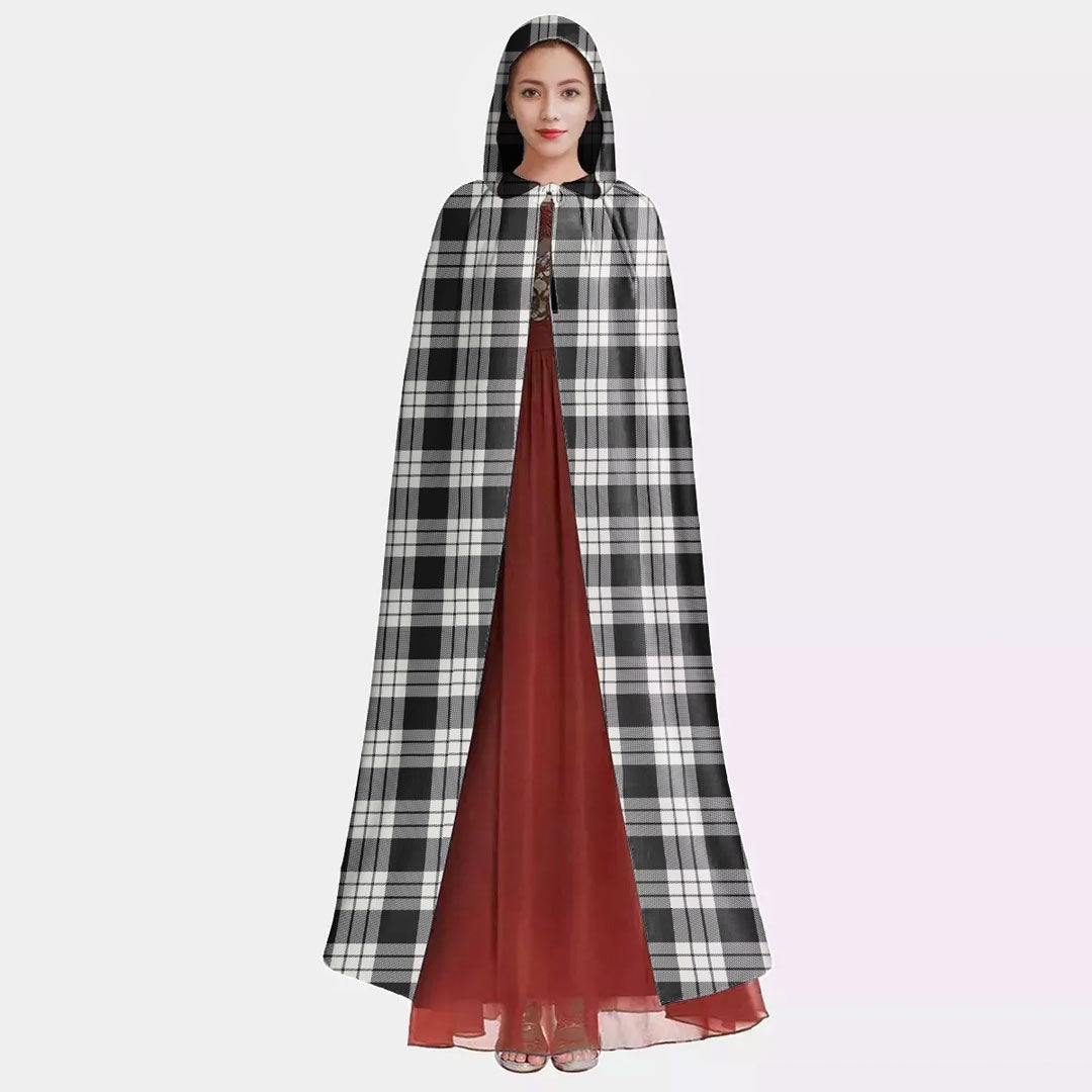 MacFarlane Black White Ancient Tartan Plaid Hooded Cloak