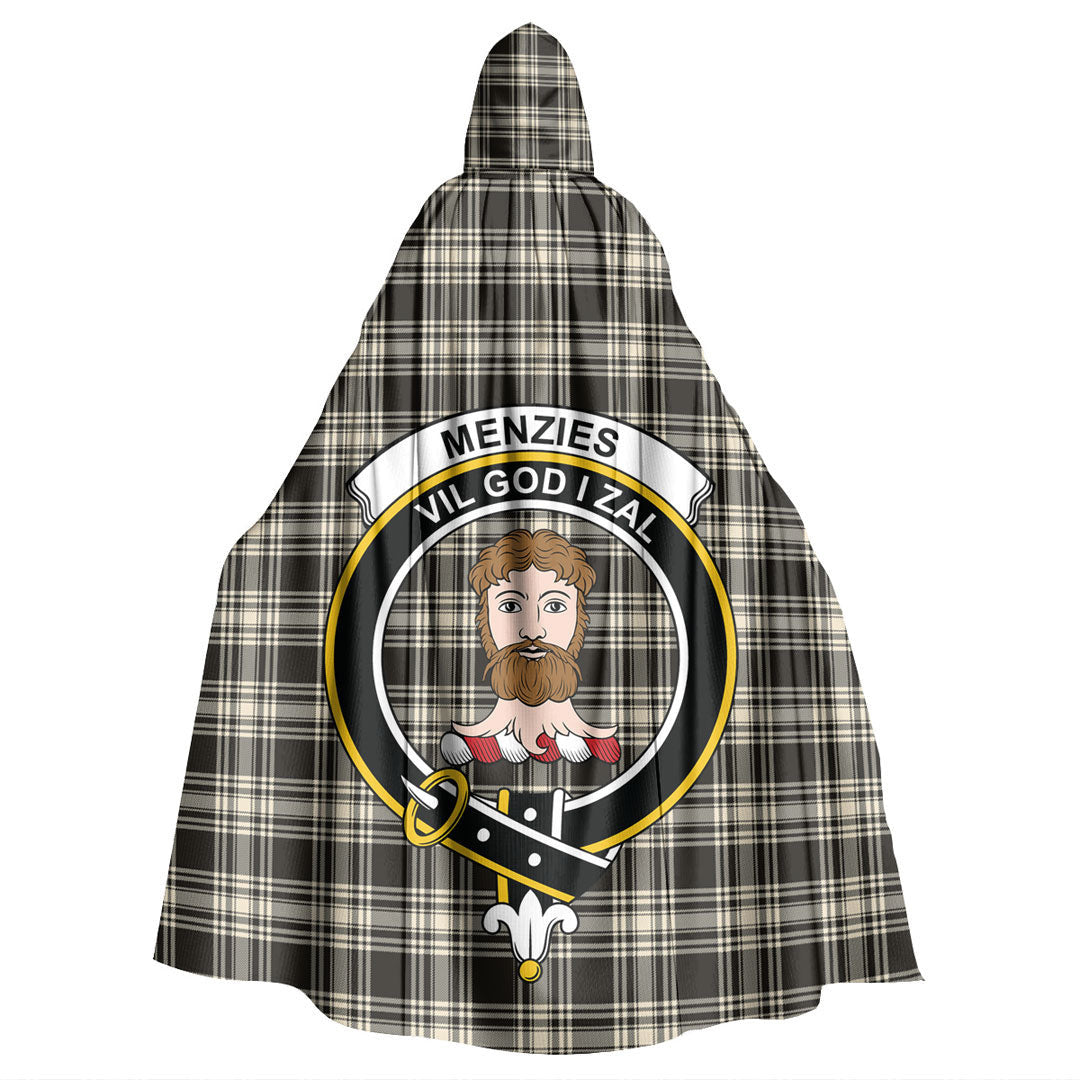 Menzies Black White Ancient Tartan Crest Hooded Cloak
