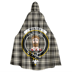 Menzies Black White Ancient Tartan Crest Hooded Cloak