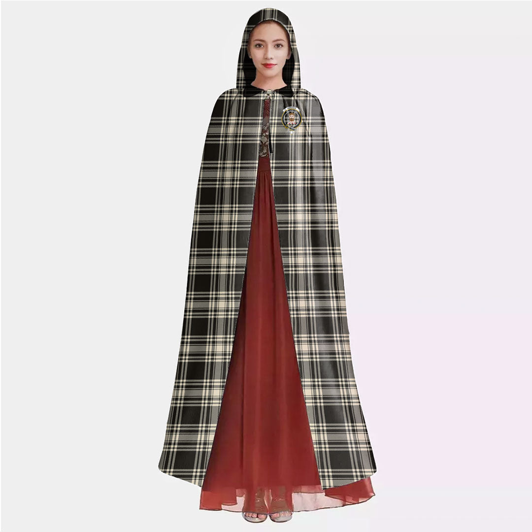 Menzies Black White Ancient Tartan Crest Hooded Cloak
