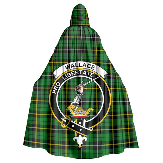 Wallace Hunting Green Tartan Crest Hooded Cloak