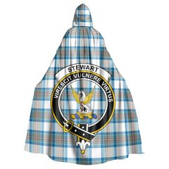 Stewart Muted Blue Tartan Crest Hooded Cloak
