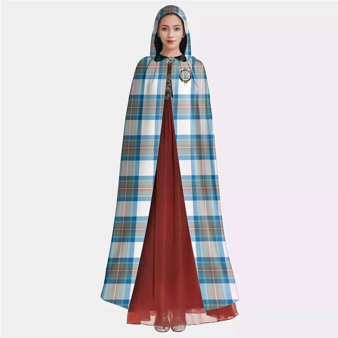 Stewart Muted Blue Tartan Crest Hooded Cloak