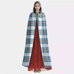 Stewart Muted Blue Tartan Crest Hooded Cloak