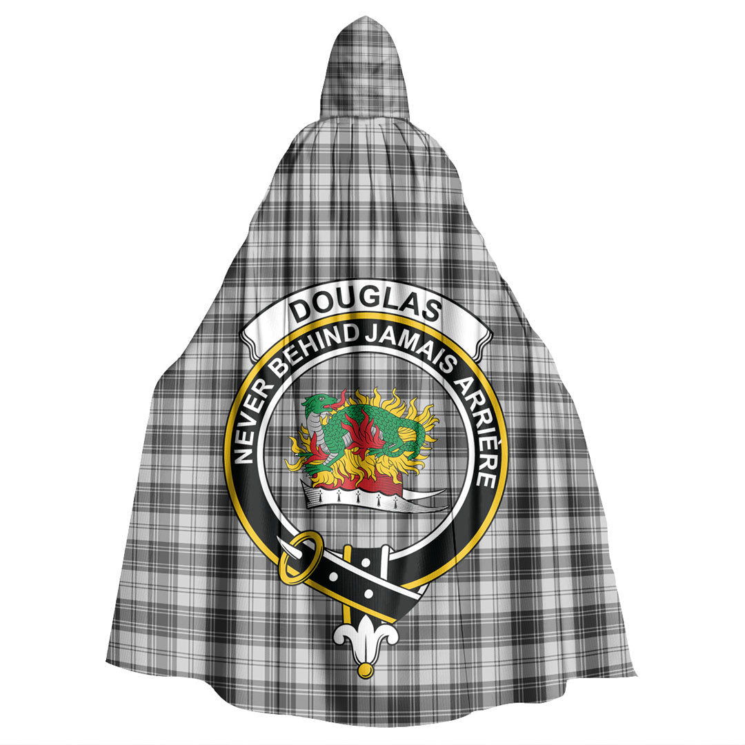 Douglas Grey Modern Tartan Crest Hooded Cloak