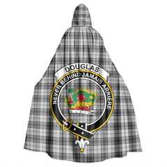 Douglas Grey Modern Tartan Crest Hooded Cloak