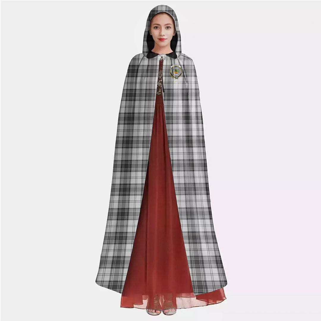 Douglas Grey Modern Tartan Crest Hooded Cloak