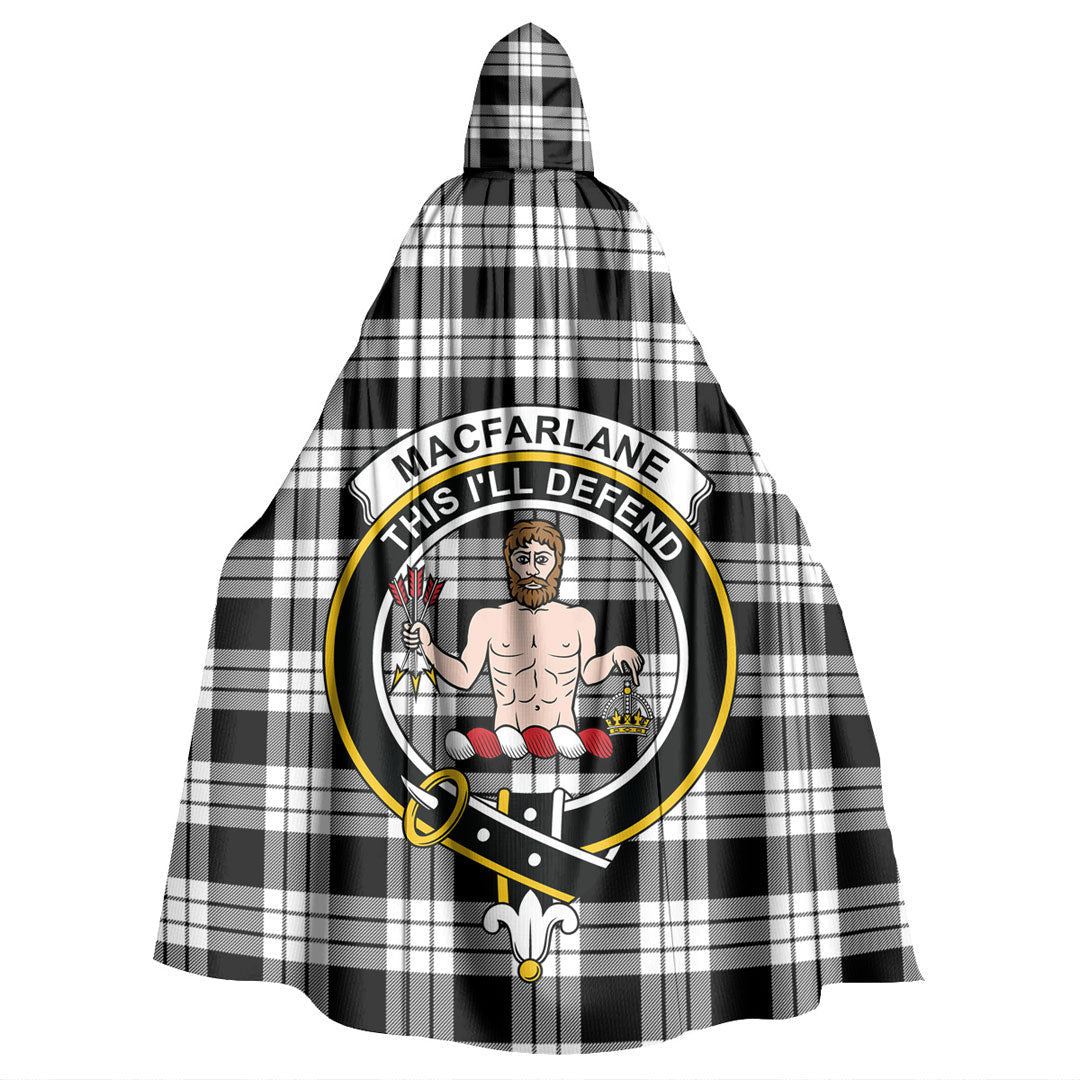 MacFarlane Black White Tartan Crest Hooded Cloak