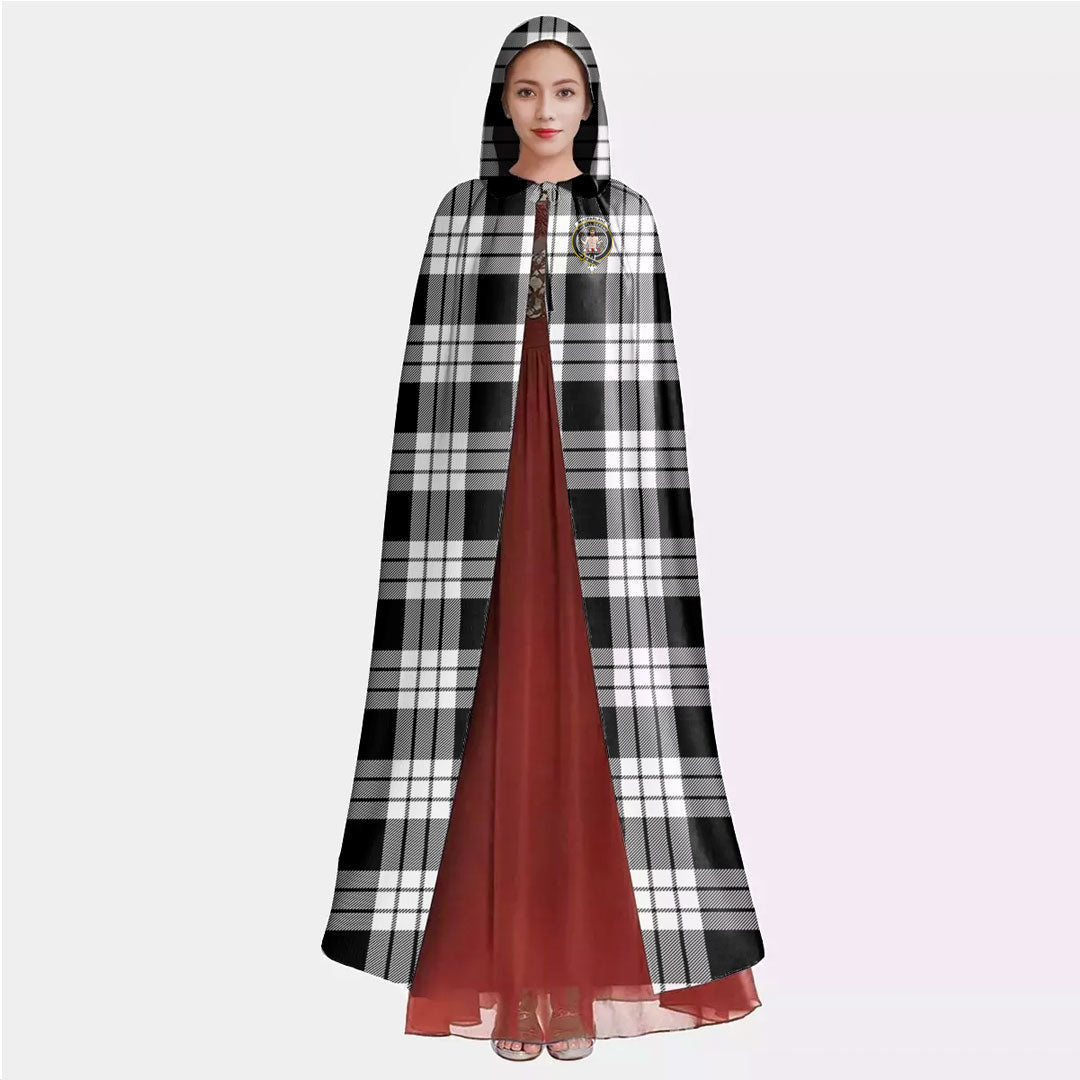 MacFarlane Black White Tartan Crest Hooded Cloak