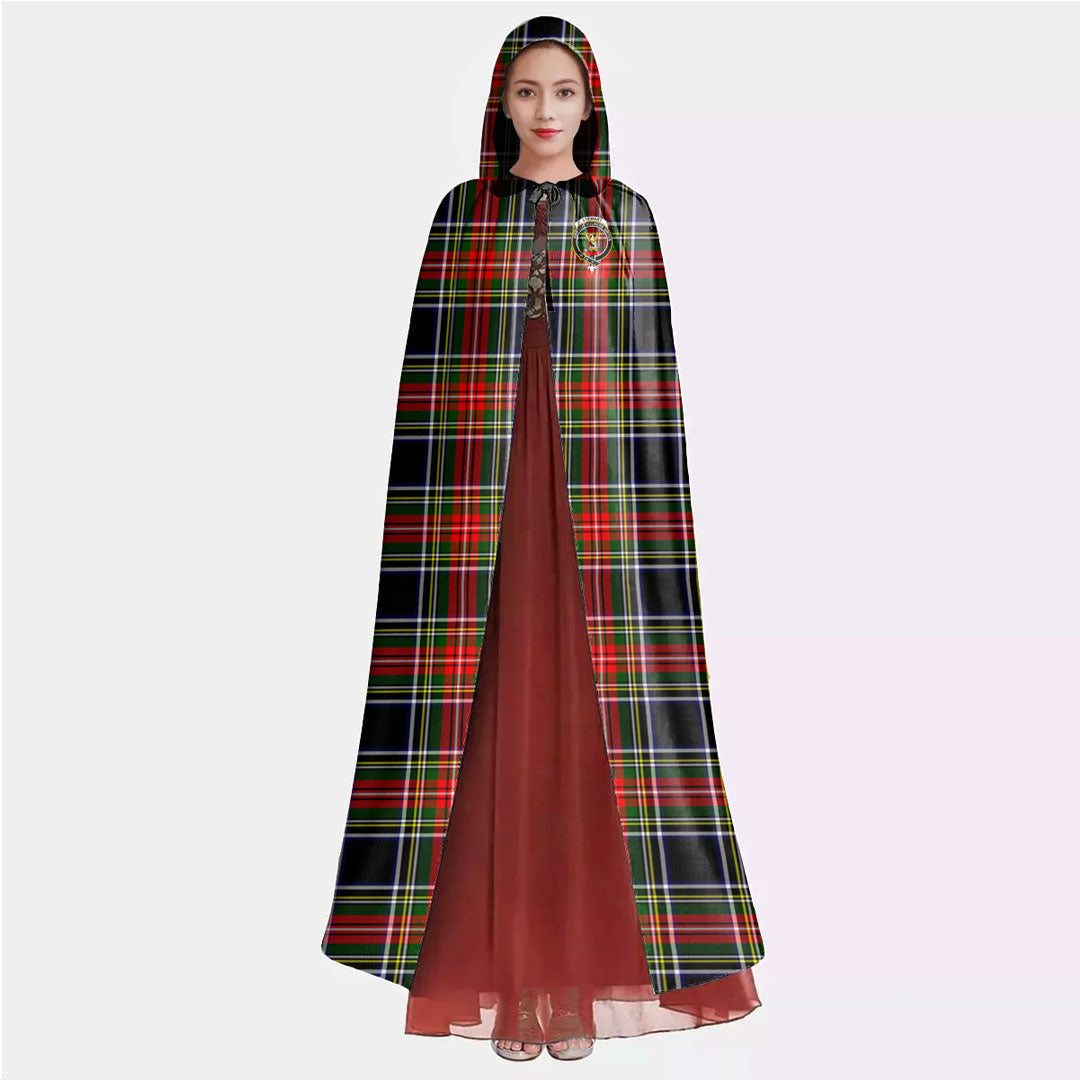 Stewart Black Tartan Crest Hooded Cloak