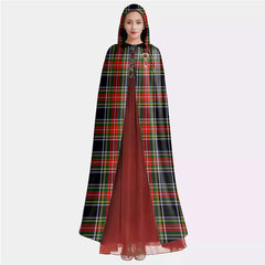 Stewart Black Tartan Crest Hooded Cloak