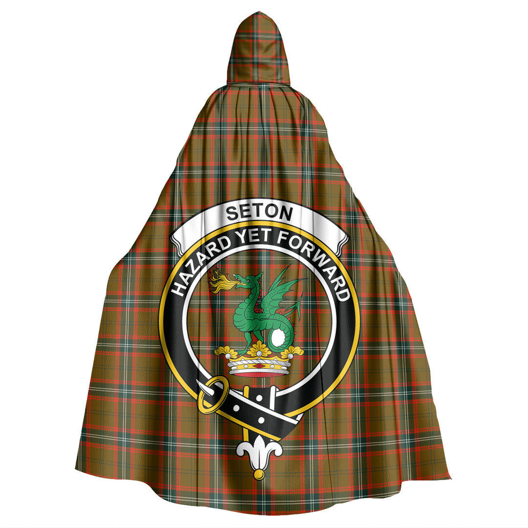 Seton Hunting Modern Tartan Crest Hooded Cloak