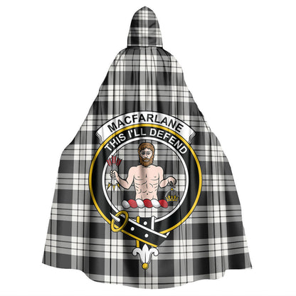 MacFarlane Black White Ancient Tartan Crest Hooded Cloak