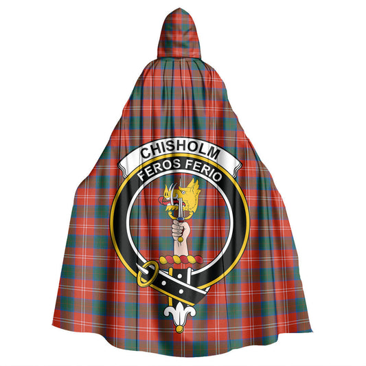 Chisholm Ancient Tartan Crest Hooded Cloak