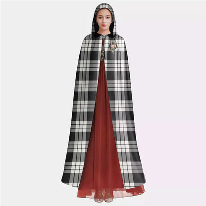 MacFarlane Black White Ancient Tartan Crest Hooded Cloak