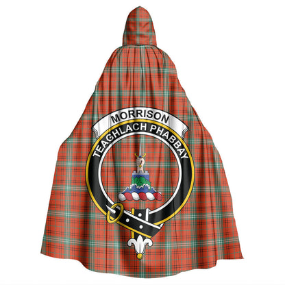 Morrison Red Ancient Tartan Crest Hooded Cloak