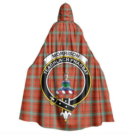 Morrison Red Ancient Tartan Crest Hooded Cloak